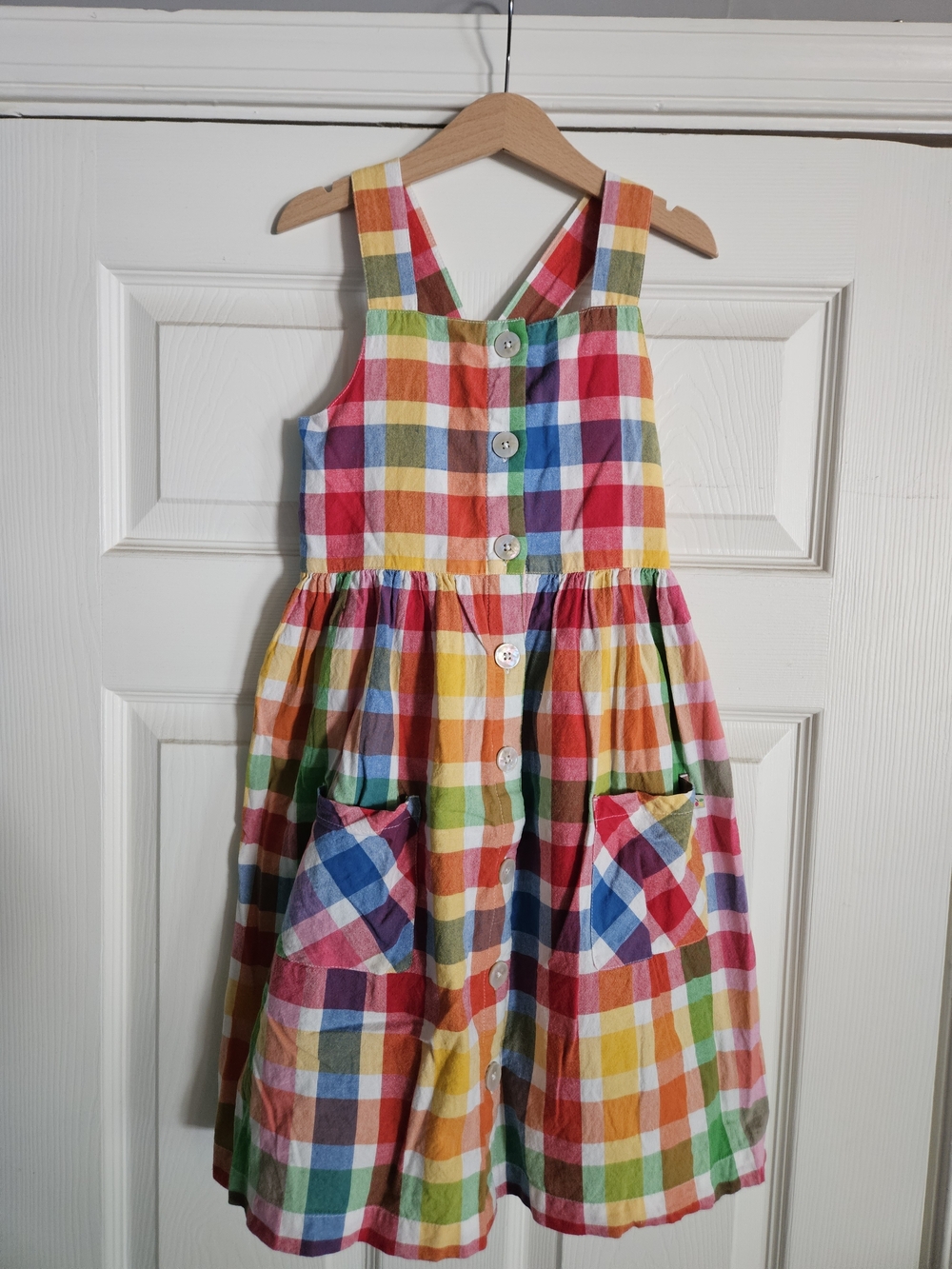 Girls' Rainbow Plaid Button-Front Jumper, Size 9-10